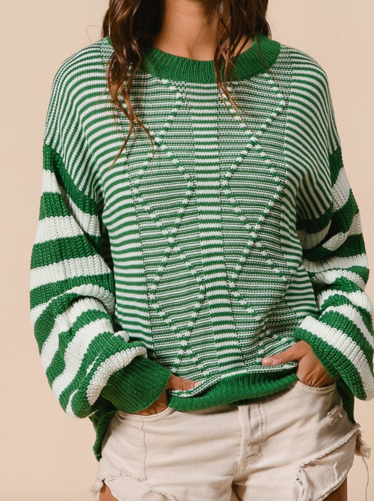 Green & White Cable Knit Sweater