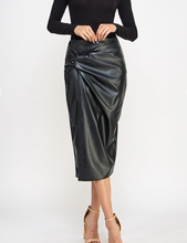 Load image into Gallery viewer, Black Faux Leather Midi Pencil Skirt
