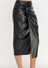 Load image into Gallery viewer, Black Faux Leather Midi Pencil Skirt
