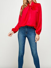 Load image into Gallery viewer, Red Satin Twist Collar Blouse
