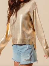 Load image into Gallery viewer, Gold Foil Holiday Sweater
