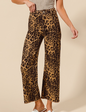 Load image into Gallery viewer, Animal Print Frayed Hem Wide Leg Pants
