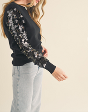 Load image into Gallery viewer, Black Sweater w/ Sequin Sleeves
