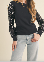 Load image into Gallery viewer, Black Sweater w/ Sequin Sleeves
