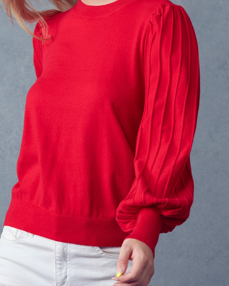 Red Ribbed Detail Sweater