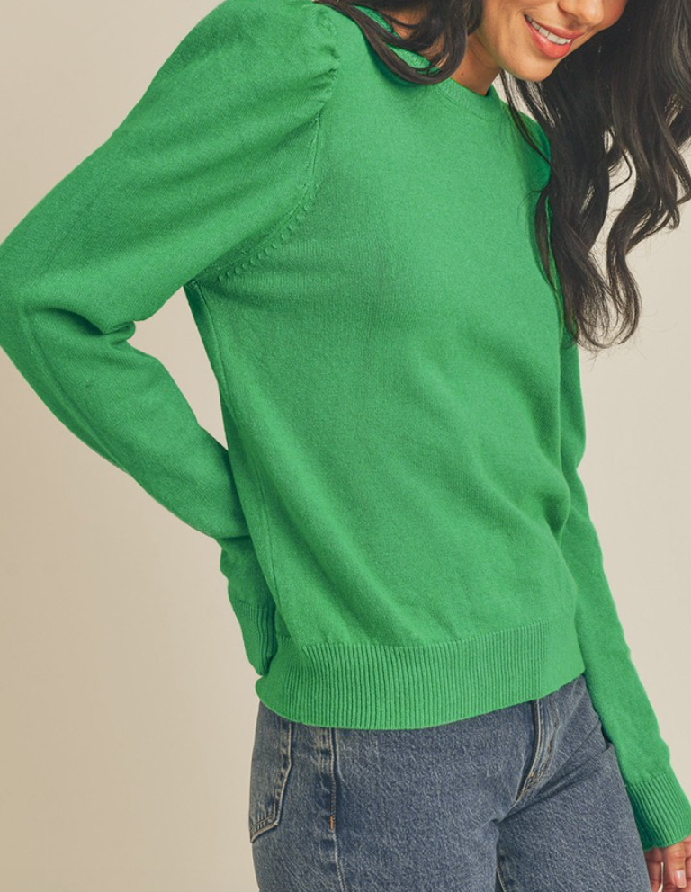 Green SOFT Puff Sleeve Sweater