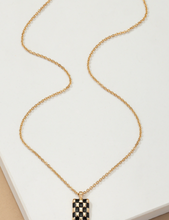 Load image into Gallery viewer, Black &amp; Gold Checker Rectangle Pendant Necklace
