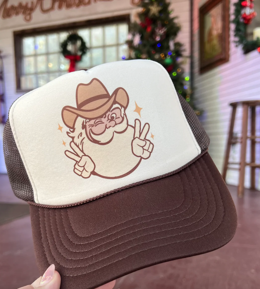 Cowboy Santa Peace Sign Trucker Hat