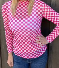 Load image into Gallery viewer, Pink &amp; White Checker Long Sleeve Mesh Top
