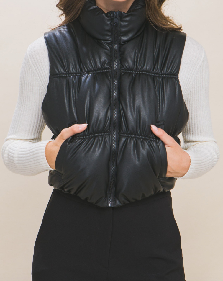 Black Faux Puffer Vest