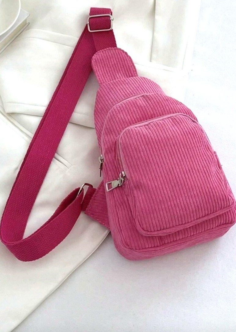 Pink Corduroy Sling Bag