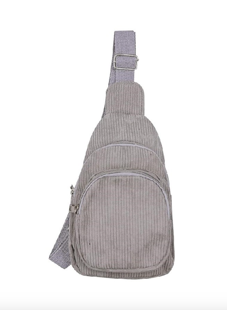 Gray Corduroy Crossbody Sling Bag