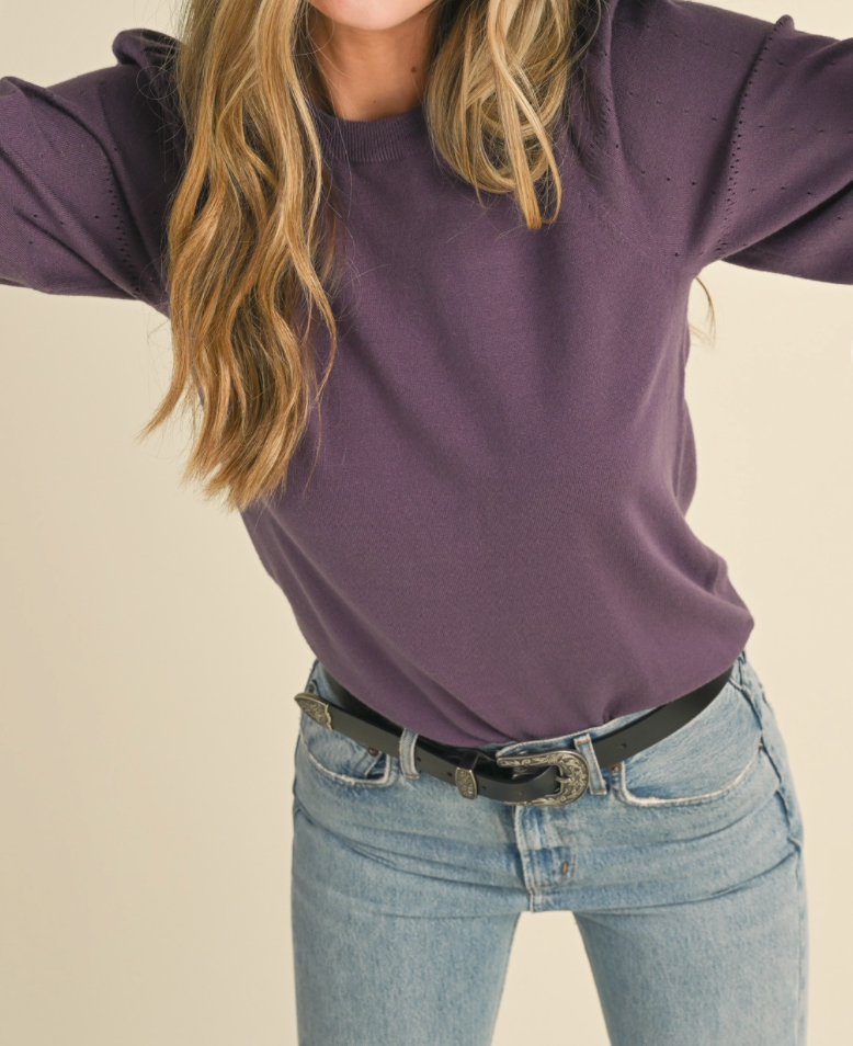 English Violet Balloon Sleeve Sweater