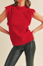 Load image into Gallery viewer, Red Sleeveless Fringe Sweater
