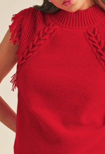 Load image into Gallery viewer, Red Sleeveless Fringe Sweater
