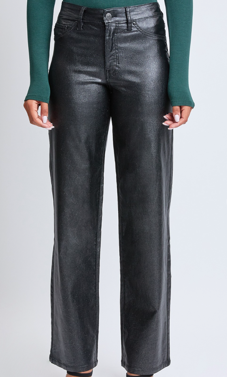 Black Metallic Straight Leg Pants