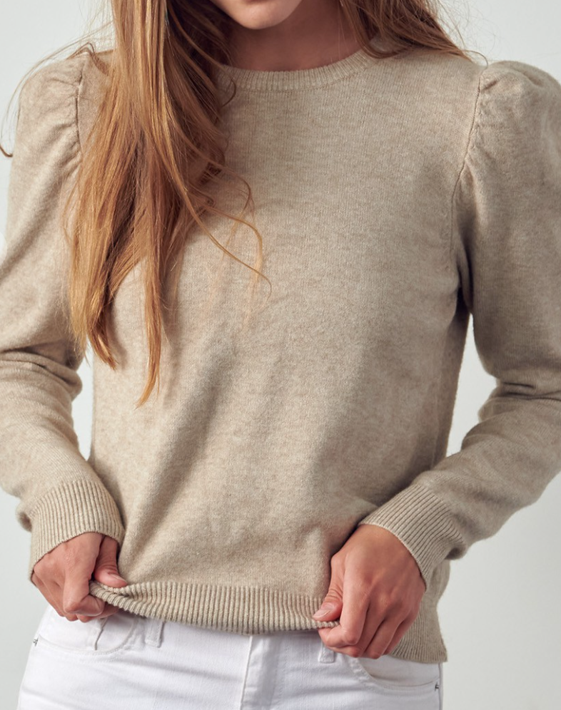 Taupe SOFT Puff Sleeve Sweater