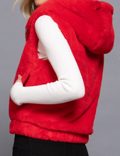 Load image into Gallery viewer, Red Faux Fur Hoodie Vest
