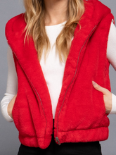 Load image into Gallery viewer, Red Faux Fur Hoodie Vest
