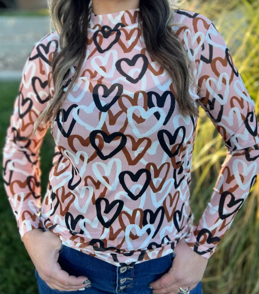 Heart Collage Mesh Long Sleeve