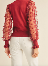 Load image into Gallery viewer, Burgundy Sweater w/ 3D Butterfly Sleeves
