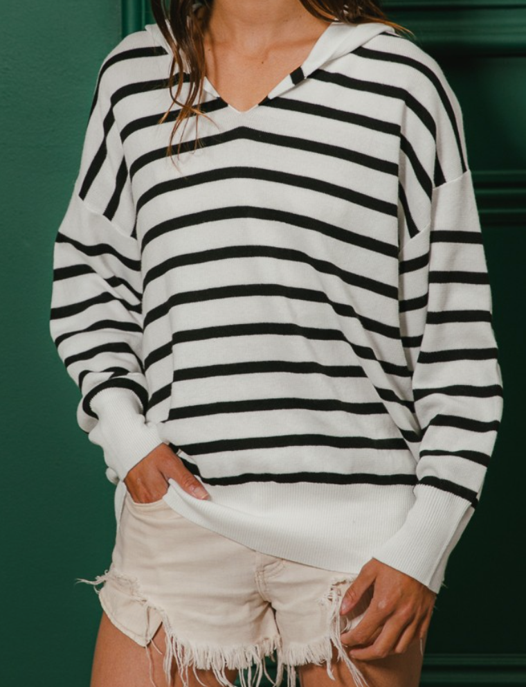 Black & Ivory Stripe Hoodie