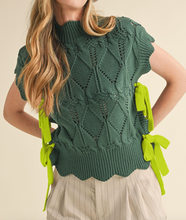 Load image into Gallery viewer, Green Mock Neck Sweater Vest w/ Tied Sides
