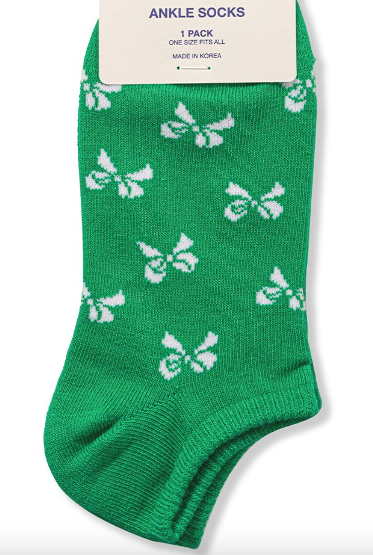 Green & White Bow Socks