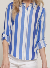 Load image into Gallery viewer, Blue Wide Stripe Button Down Shirt
