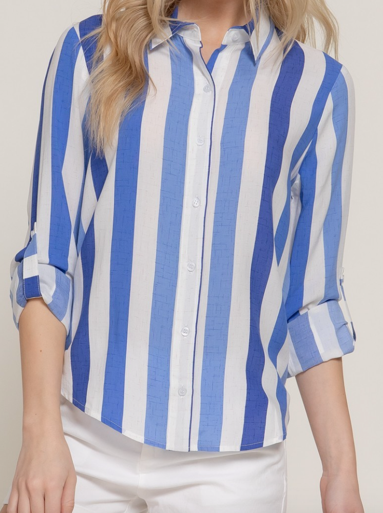 Blue Wide Stripe Button Down Shirt