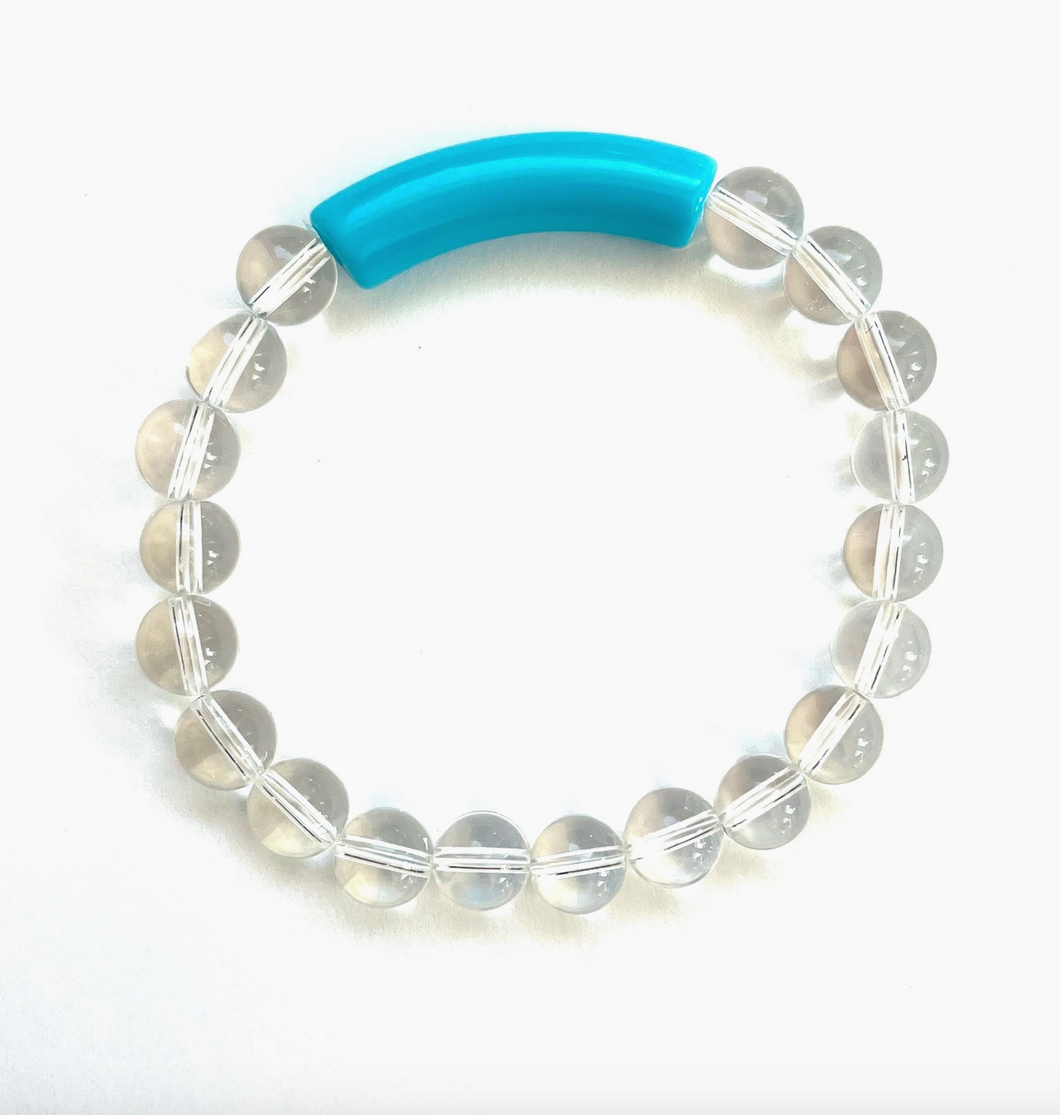 Light Blue Tub & Clear Bead Bracelet