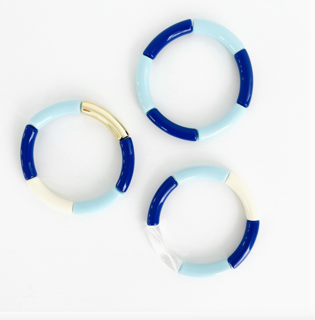 Dark & Light Blue Tube Bracelets Set of 3