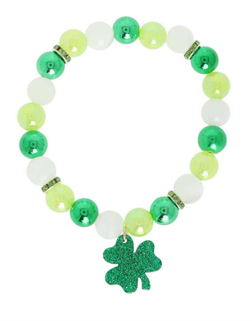 Green Bead & Shamrock Dangle Bracelet