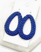 Load image into Gallery viewer, Navy Blue Raffia Teardrop Earrings
