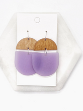 Load image into Gallery viewer, Lilac Wood &amp; Acrylic Deco Drop Earrings
