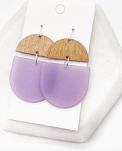 Load image into Gallery viewer, Lilac Wood &amp; Acrylic Deco Drop Earrings
