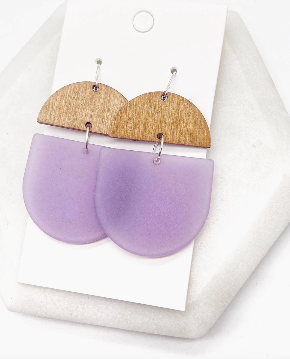 Lilac Wood & Acrylic Deco Drop Earrings