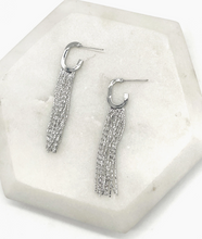 Load image into Gallery viewer, Silver Fringe Hoop Huggie Earrings
