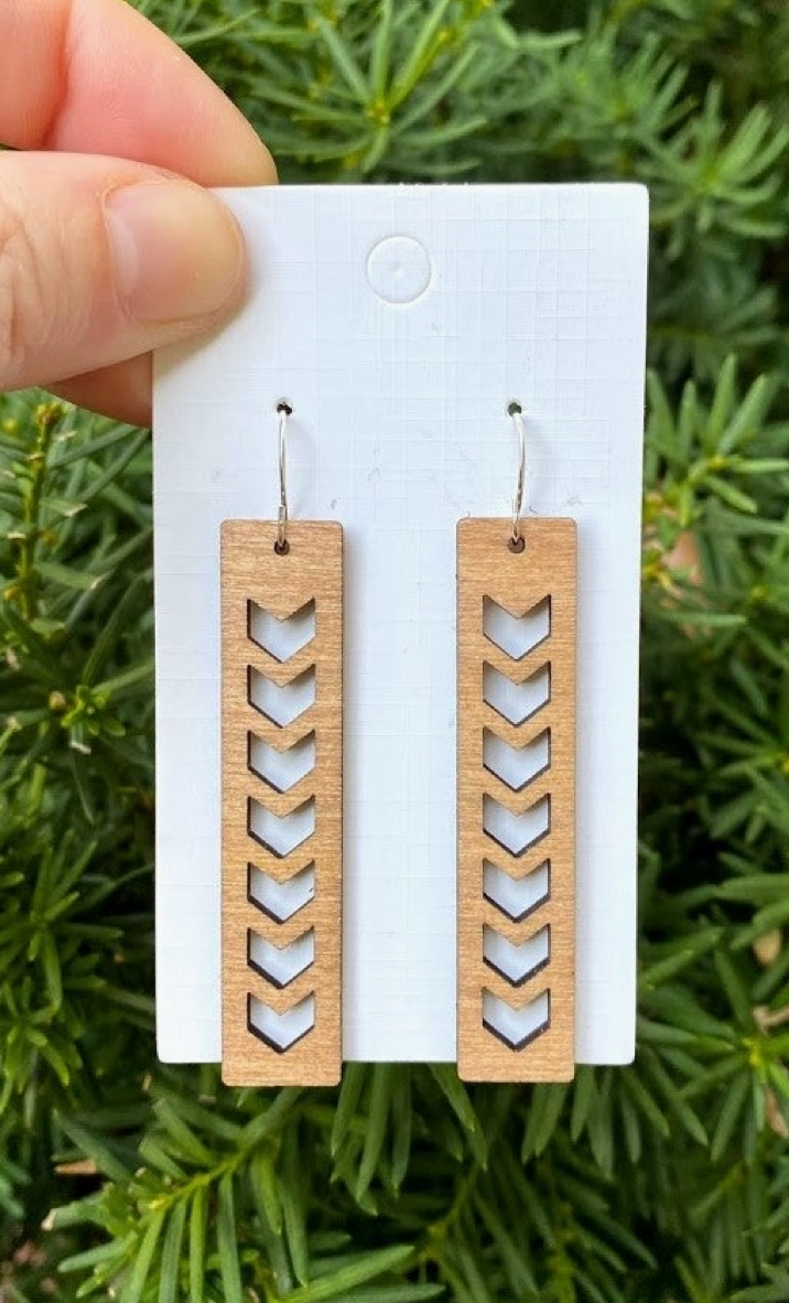Wood Chevron Stick Rectangle Earrings