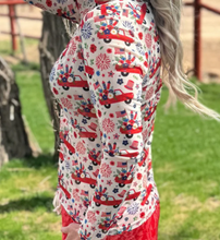 Load image into Gallery viewer, Red, White, &amp; Blue Freedom &amp; Fireworks Mesh Long Sleeve Top
