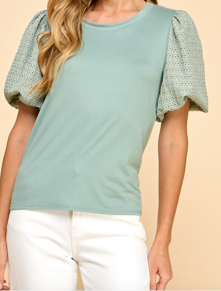 Sage w/ Puff Sleeve Top