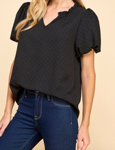 Load image into Gallery viewer, Black Textured V-Neck Top w Tie

