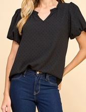 Load image into Gallery viewer, Black Textured V-Neck Top w Tie
