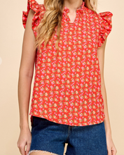 Load image into Gallery viewer, Coral Floral Ruffle Sleeveless Top
