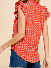 Load image into Gallery viewer, Coral Floral Ruffle Sleeveless Top

