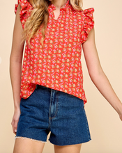 Load image into Gallery viewer, Coral Floral Ruffle Sleeveless Top
