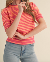 Load image into Gallery viewer, Hot Pink &amp; Orange Stripe Puff Sleeve Sweater
