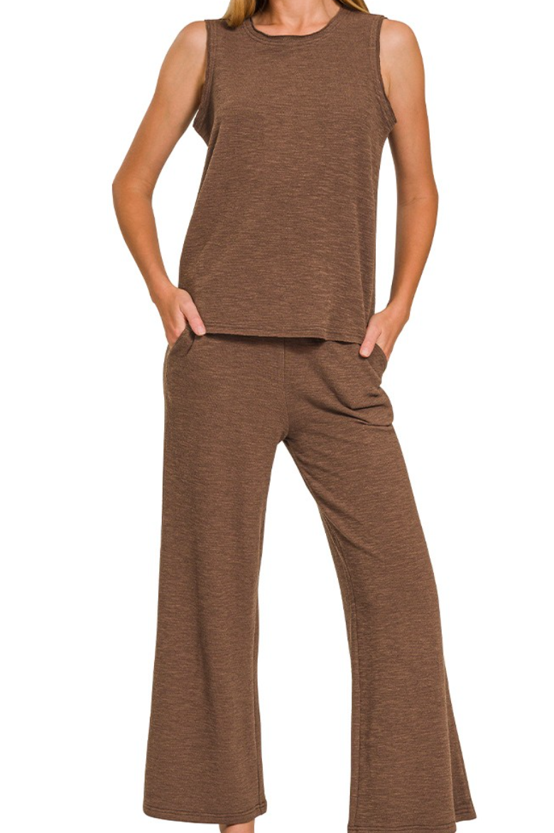 Chocolate Sleeveless Top & Pants Set
