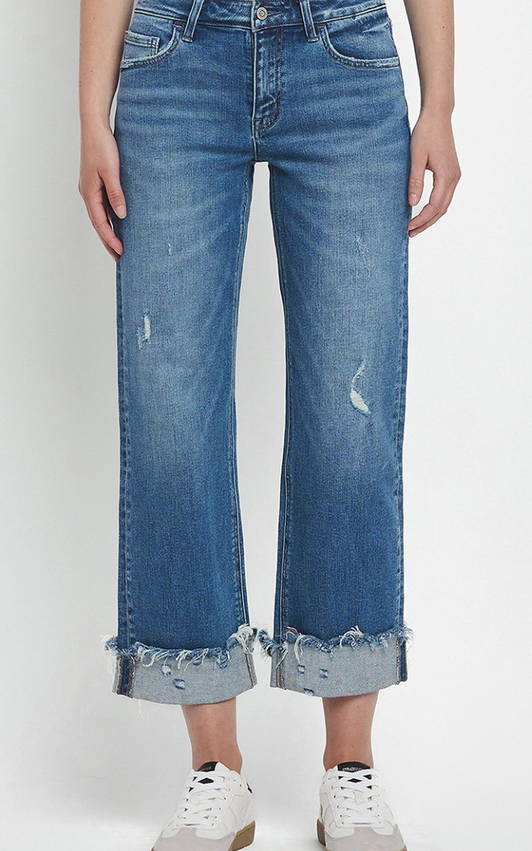 Cuffed Raw Hem Jeans