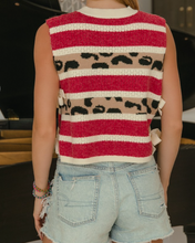 Load image into Gallery viewer, Red, White, &amp; Animal Print Stipe Sweater Vest w/ Side Ties
